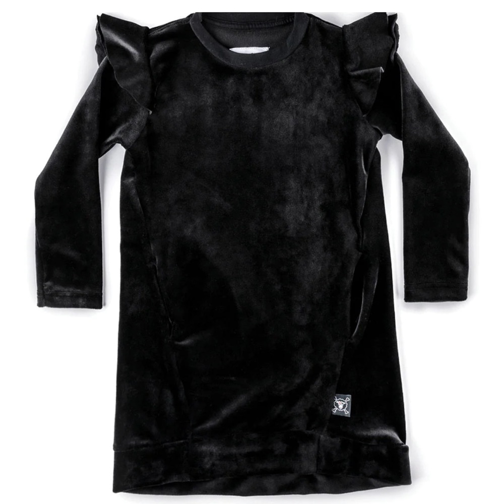 Nununu black velour ruffle dress 2-3